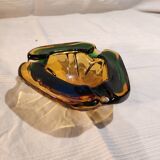 Murano green and yellow blown glass ashtray, 1970