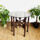 Moroccan hexagonal carved wood side table with glass top