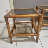 Table, side table in rattan and smoked glass from the 60s, vintage