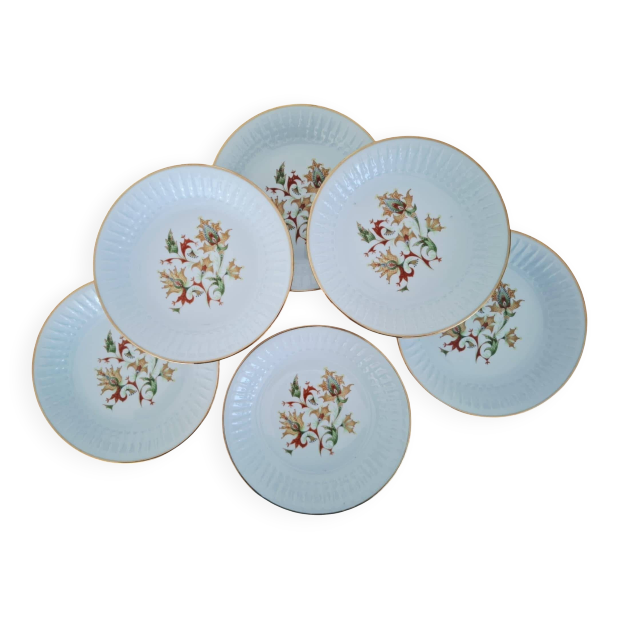 Porcelain soup plates from Chauvigny by Fernand Deshoulières
