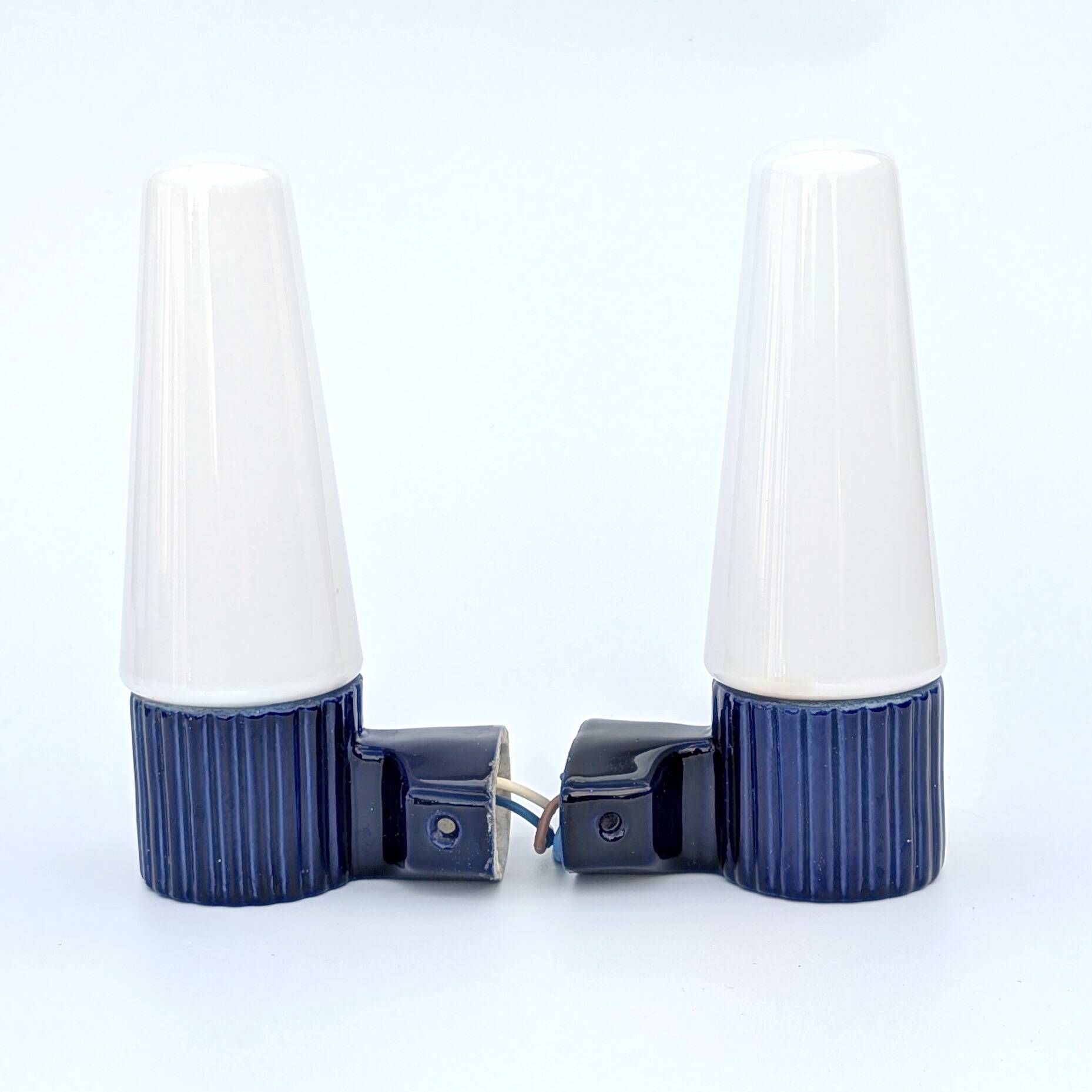 Pair of blue ceramic wall lights by Hans-Agne Jakobsson