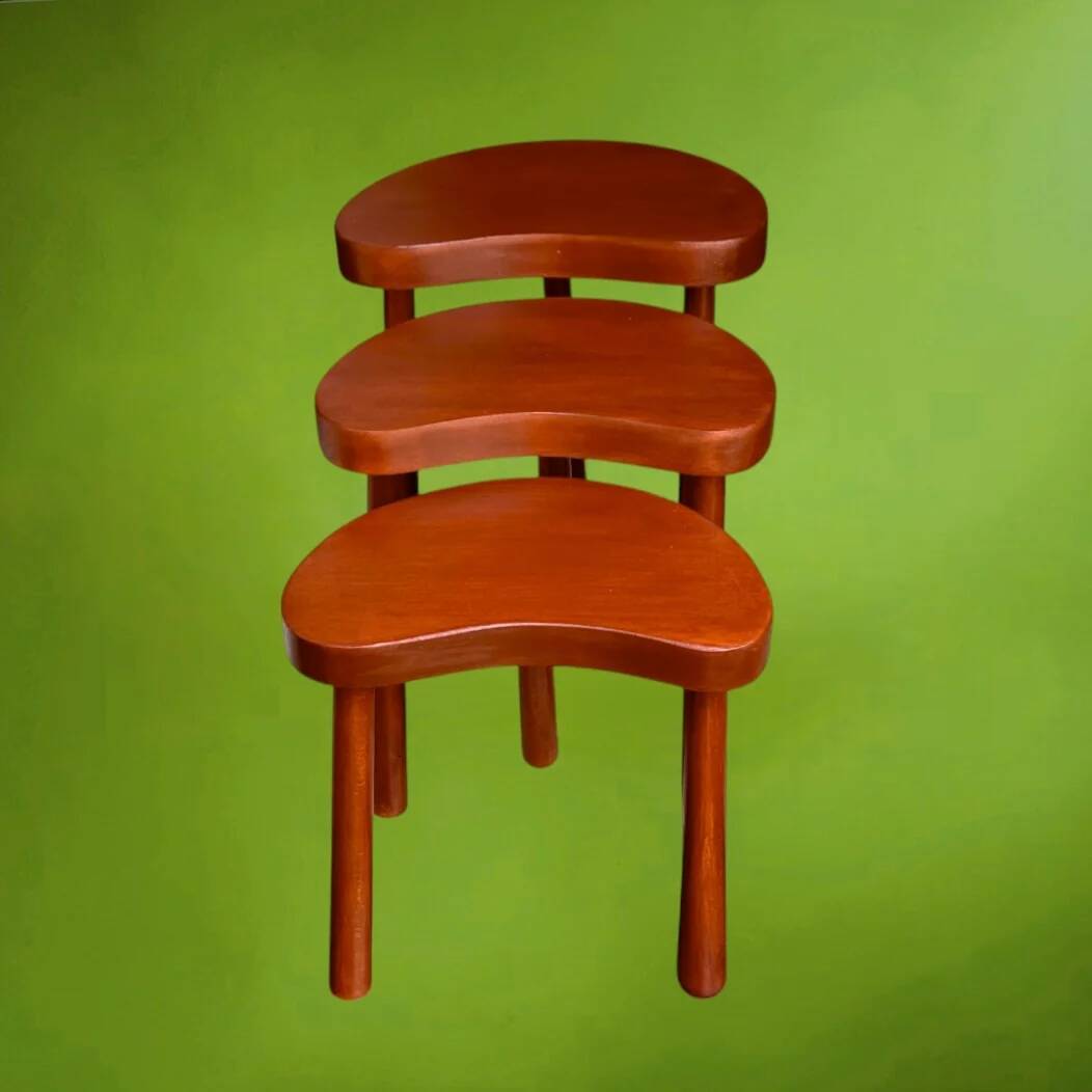 Set of three nesting stools in glazed wood, bean shape - 1960s-70s
