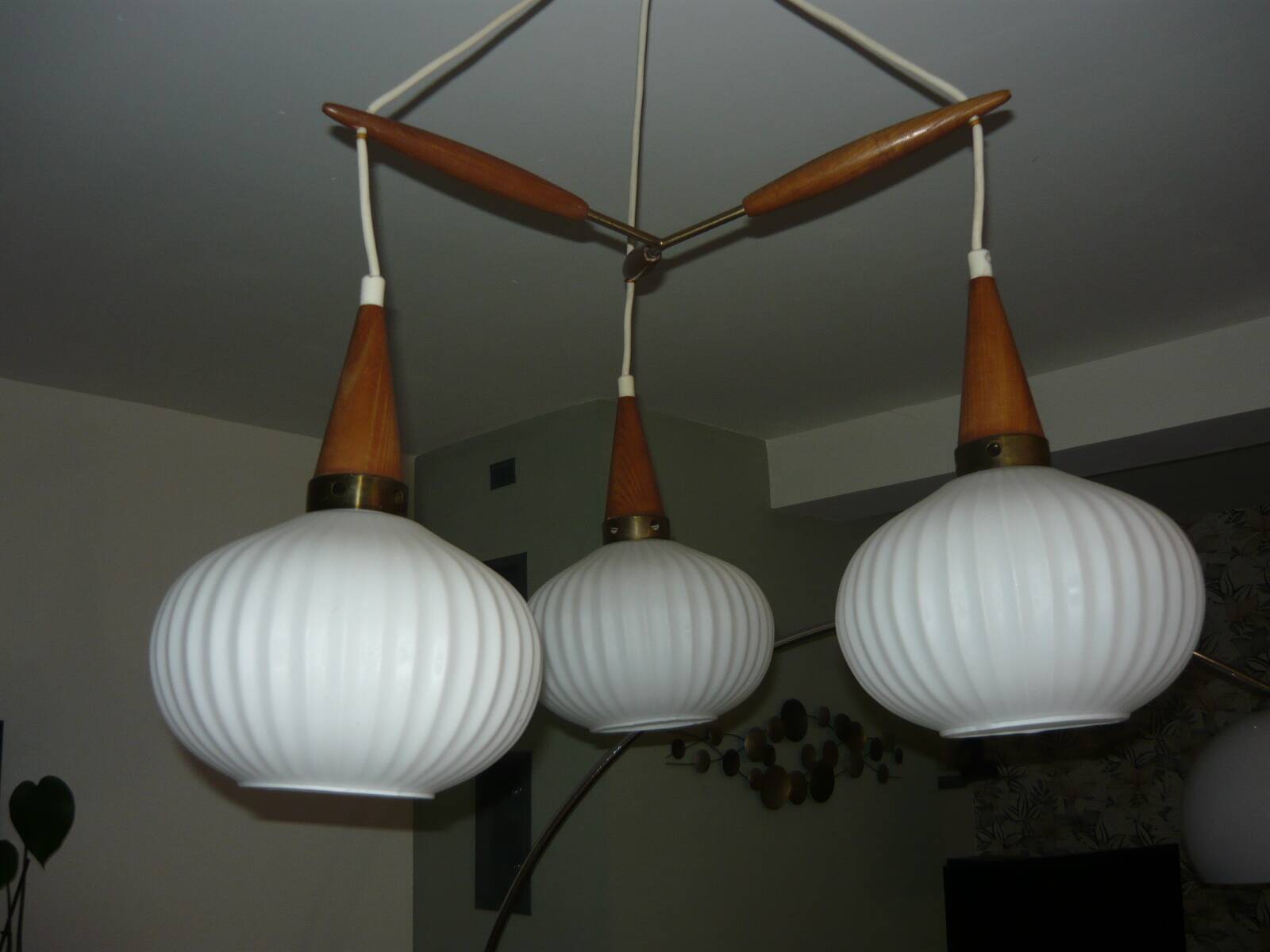 Teak pendant lamp by Louis Kalff 1950s
