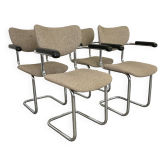 Lot de 4 fauteuils Ahrend tissu chiné beige pieds chromé Pays-Bas années 70