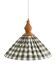 "Olga" pleated pendant light in khaki checked fabric and turned wood finish