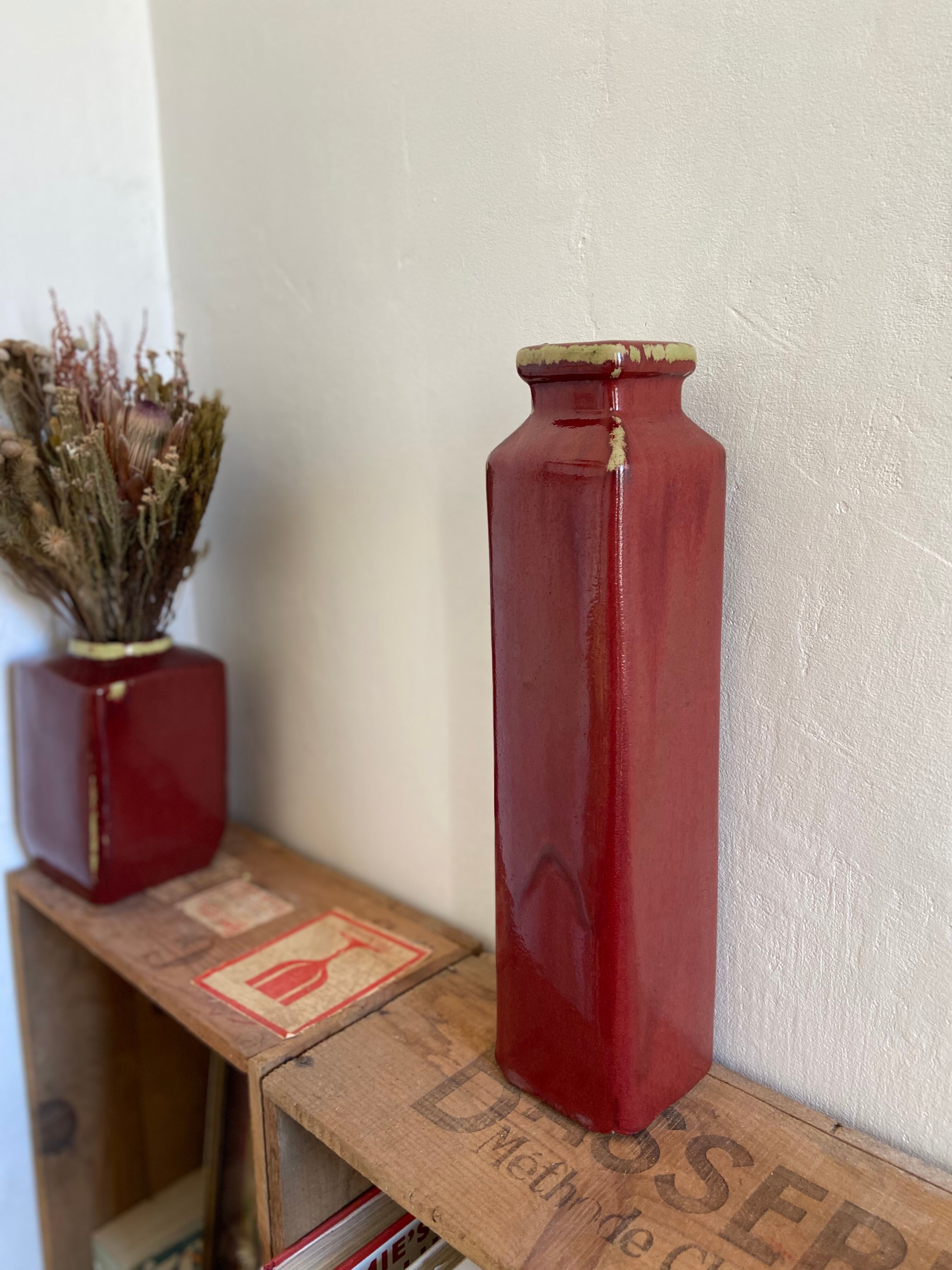 Rectangular Bordeaux ceramic vase