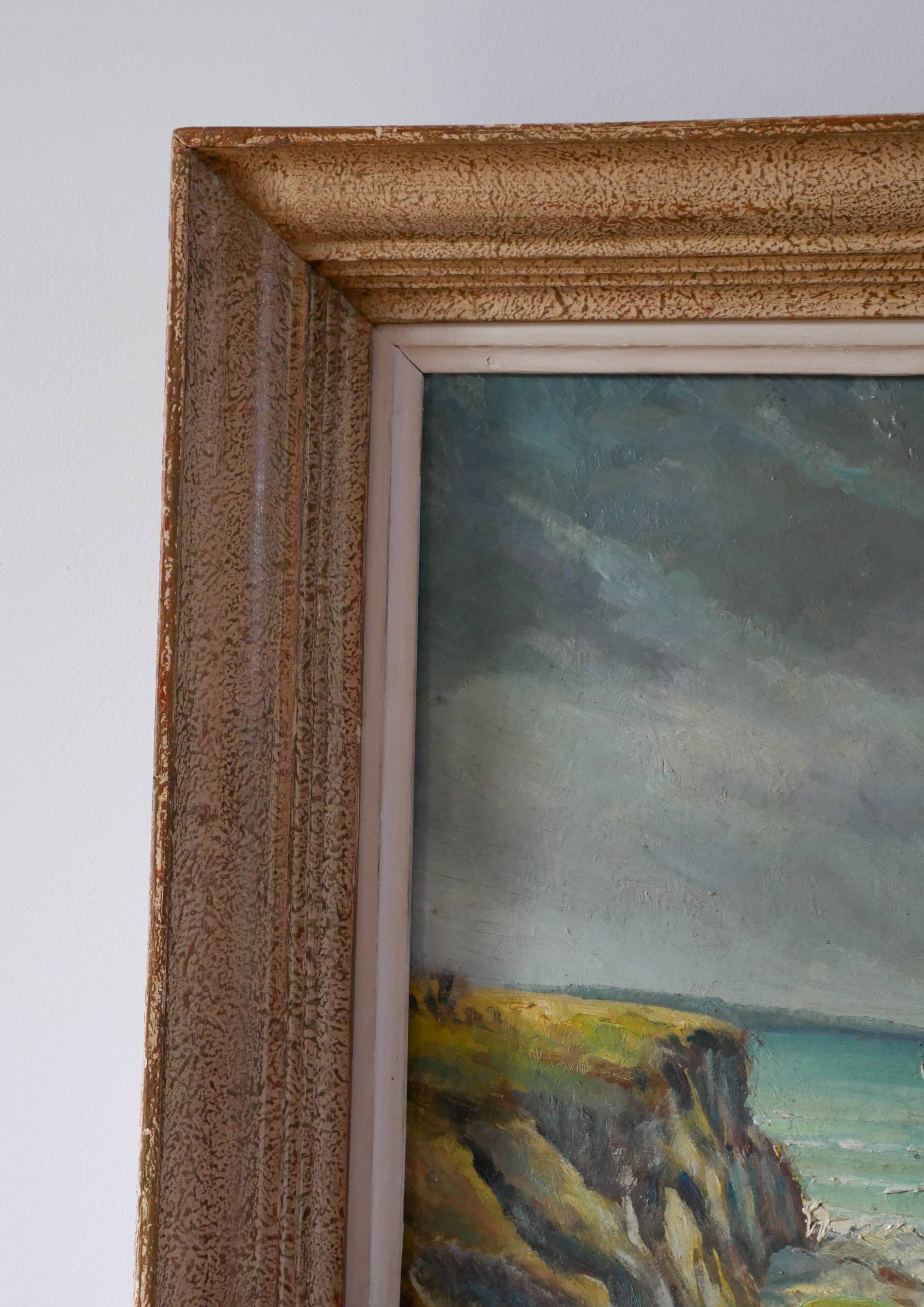 oil painting on panel Seaside in Royan signed 1950