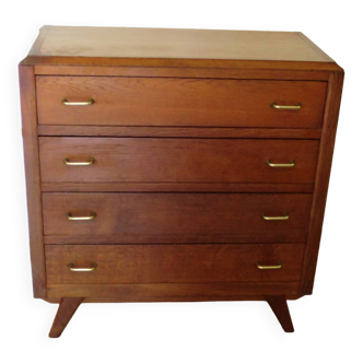 Pretty vintage chest of drawers - 4 drawers - 1960s - refined Scandinavian style - medium oak color