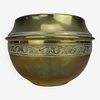 Ancien cache pot laiton doré déco shabby vintage brass flowers pot