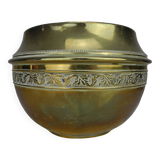 Ancien cache pot laiton doré déco shabby vintage brass flowers pot