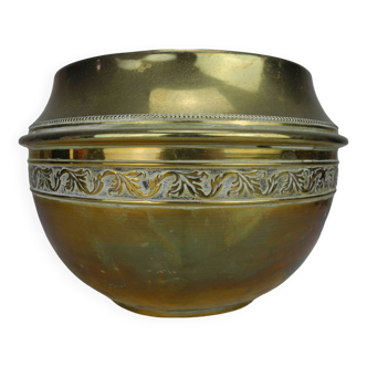 Old golden brass flower pot, shabby chic vintage brass flowers pot