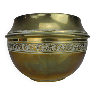 Ancien cache pot laiton doré déco shabby vintage brass flowers pot