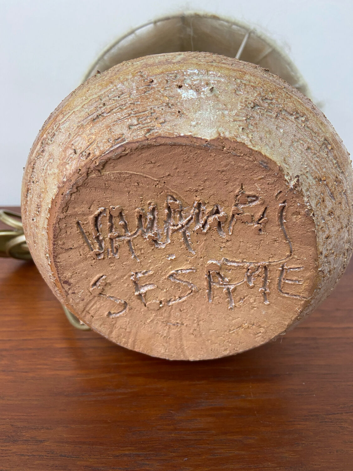 Vallauris stoneware lamp, signed Sesame