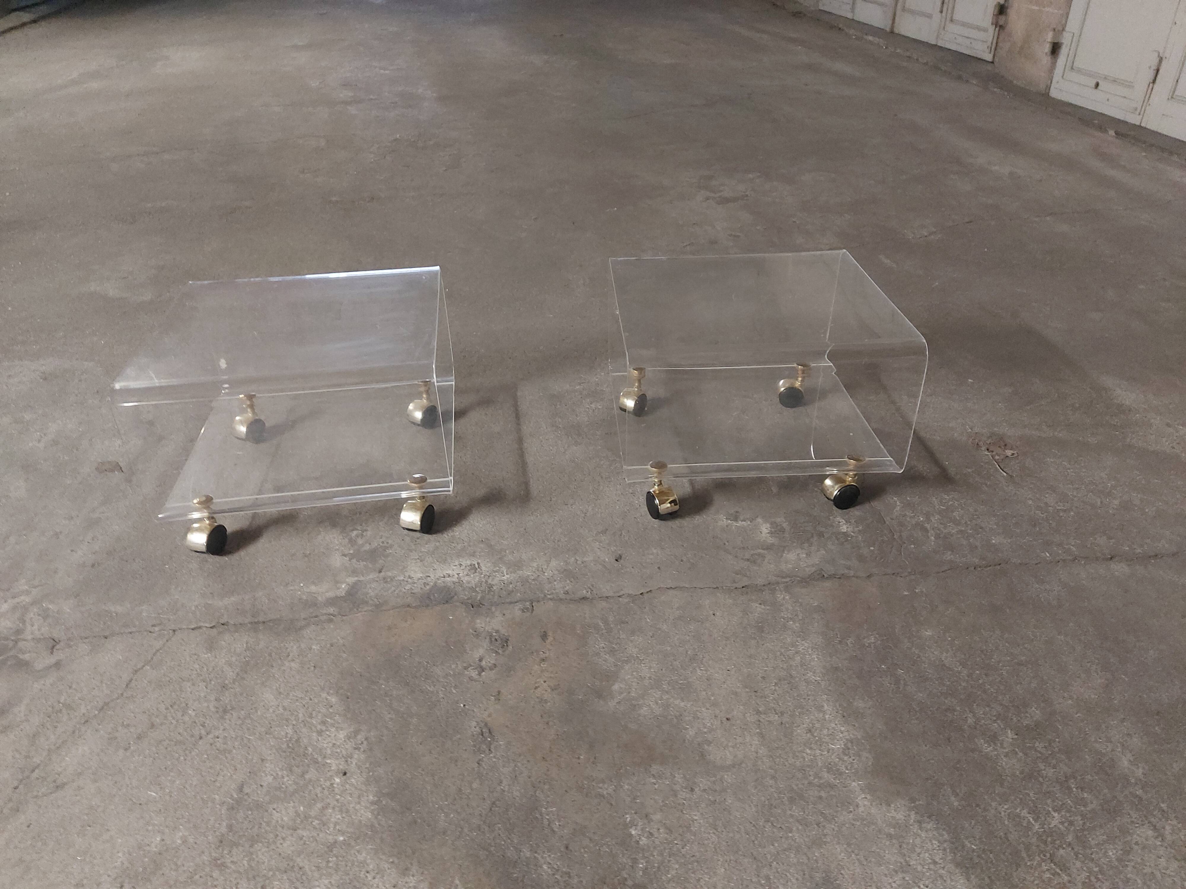 Set of two bedside tables, plexi sofa end, David Lange