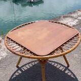 Table basse trampoline en rotin. Travail français. Circa 1950/60
