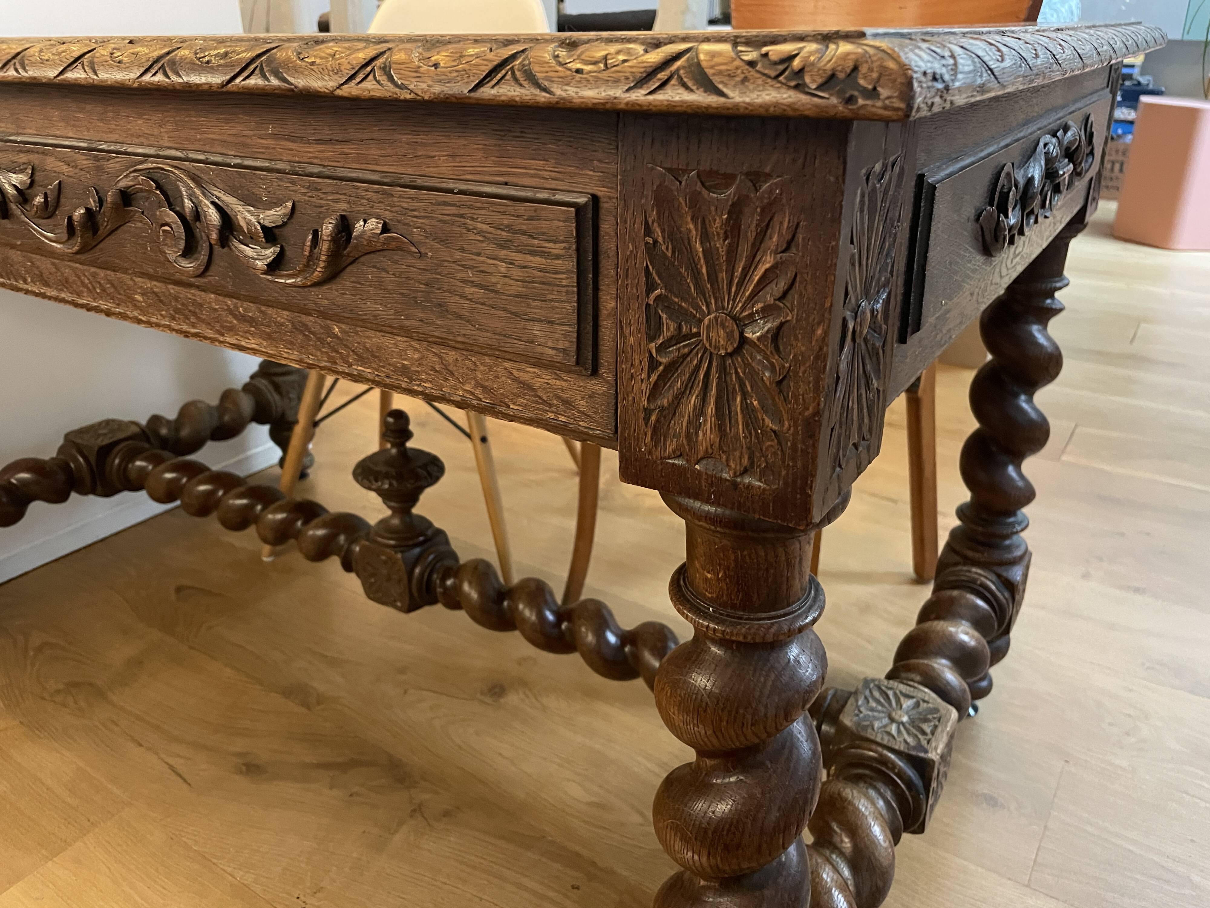 Antique solid oak dining table