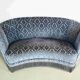 Art deco blue velvet banana sofa, denmark 1950s