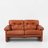 Brown leather 2-seater sofa Coronado by Tobia Scarpa for B&B Italia, Italy ca. 1960
