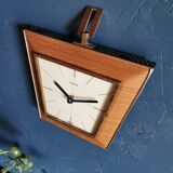 Vintage formica clock silent wall clock trapeze "Hermle gilded black wood"