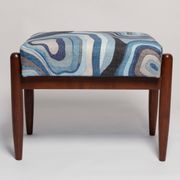 Set of two GFM stools in blue linen, mid-century style, Edmund Homa, Europe, 1960s.