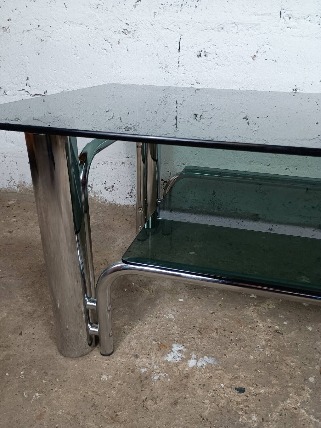 Chrome coffee table with double smoked glass top, 1970s