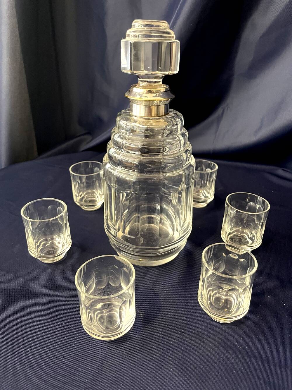 1930s-1940s liquor service in glass and silver metal