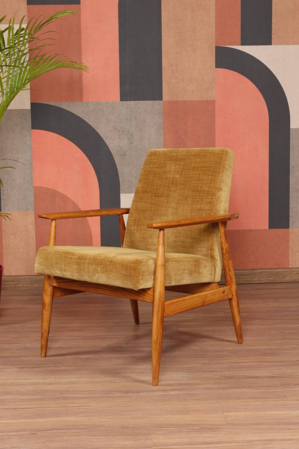 Scandinavian armchair golden velvet design by H.Lis