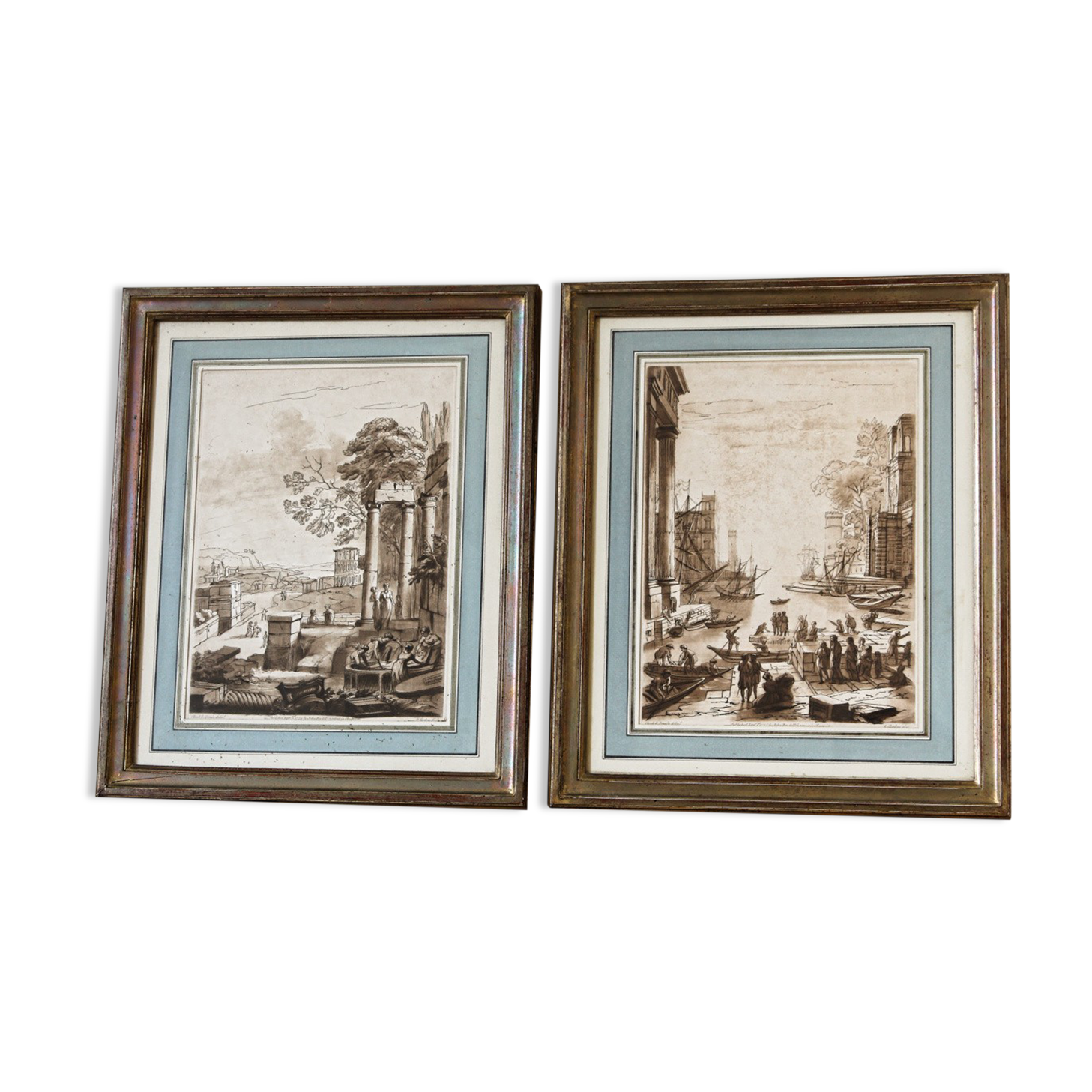 Paire de gravures encadrées, Claude Lorrain