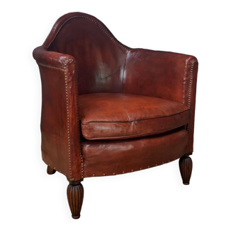 Rare french, leather club chair, art deco model circa 1920's -1930's