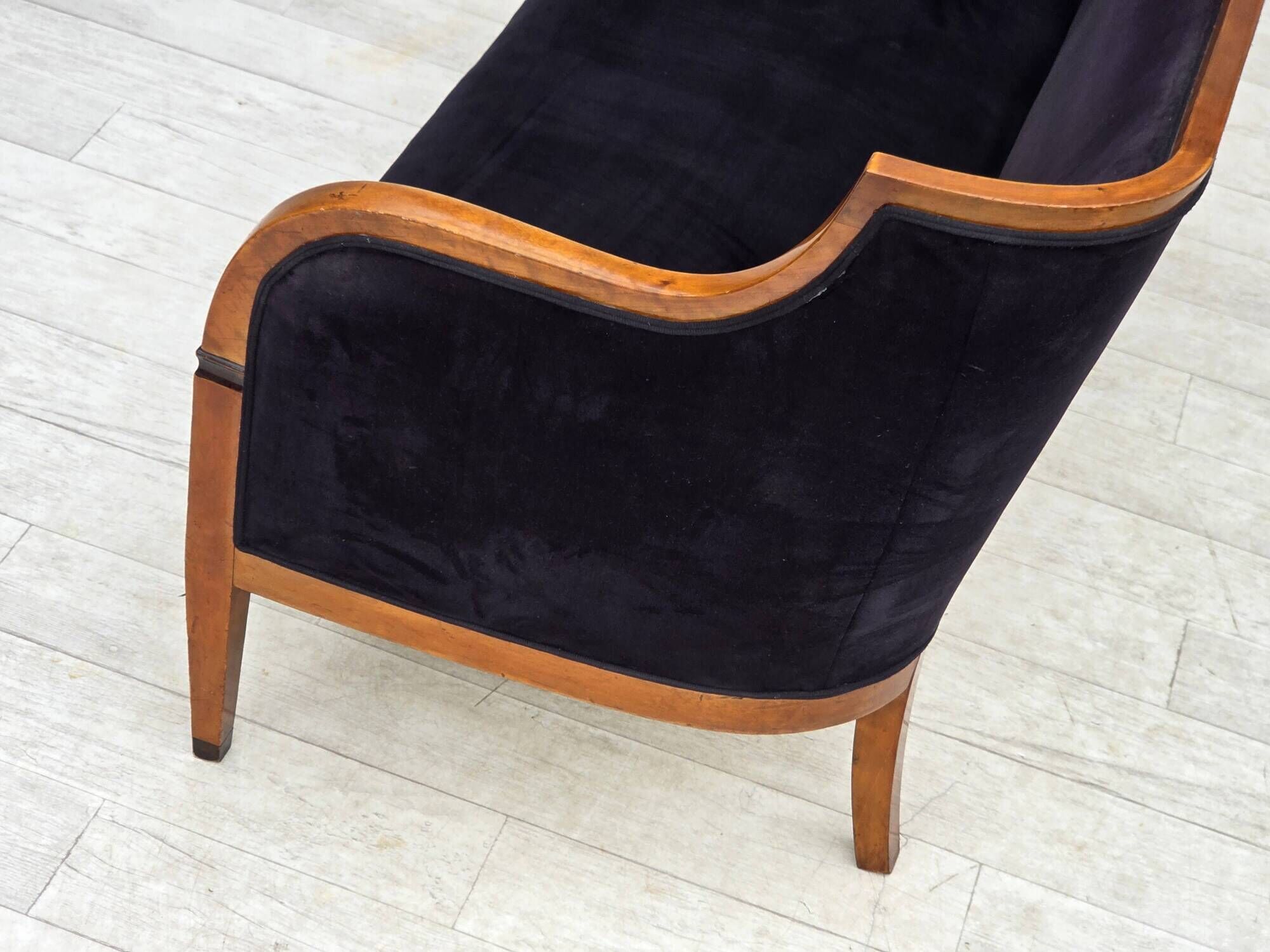 1950s, Danish art deco 2-seater sofa, ash wood, furniture velour.