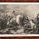 Engraving "Napoleon at Waterloo, 1815" in a beautiful walnut veneered frame.