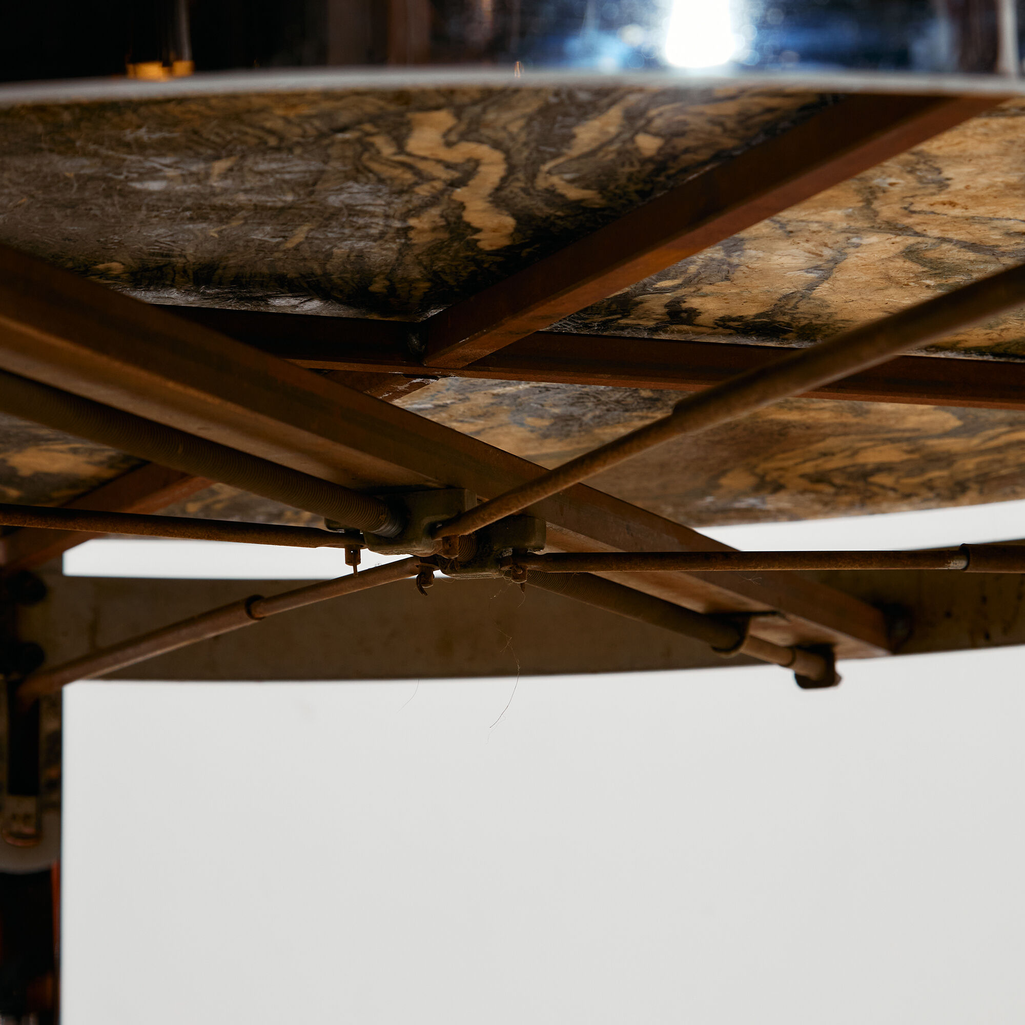 Coffee table with a stone top.