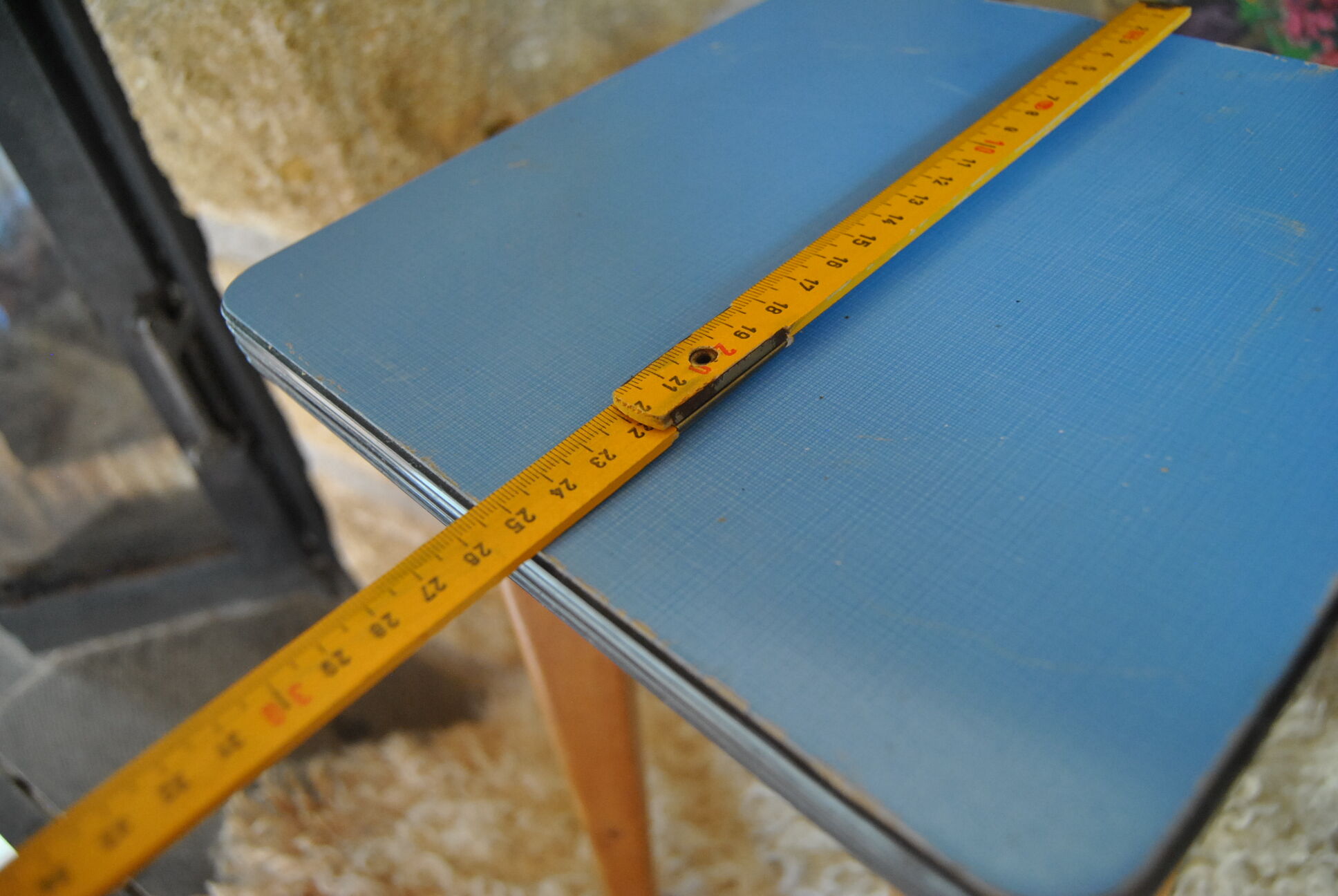 Wooden stool and blue formica - 50s/60s