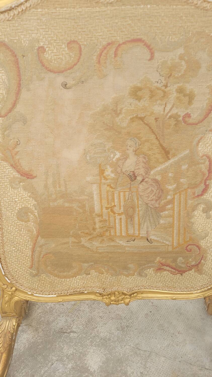 Louis xv style fireplace screen fire screen in gilded wood 19th century tapestry