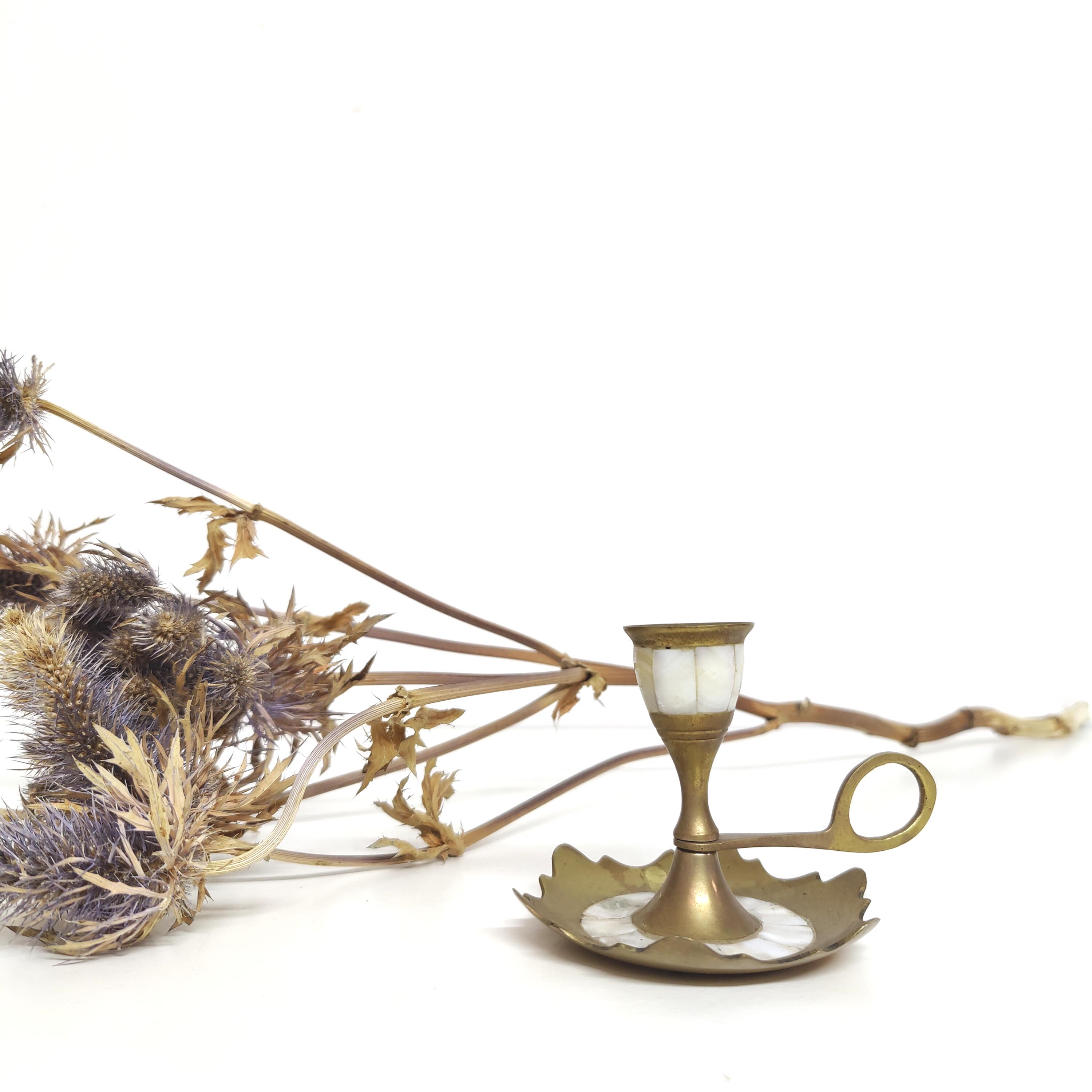 Brass and mother-of-pearl candle holder