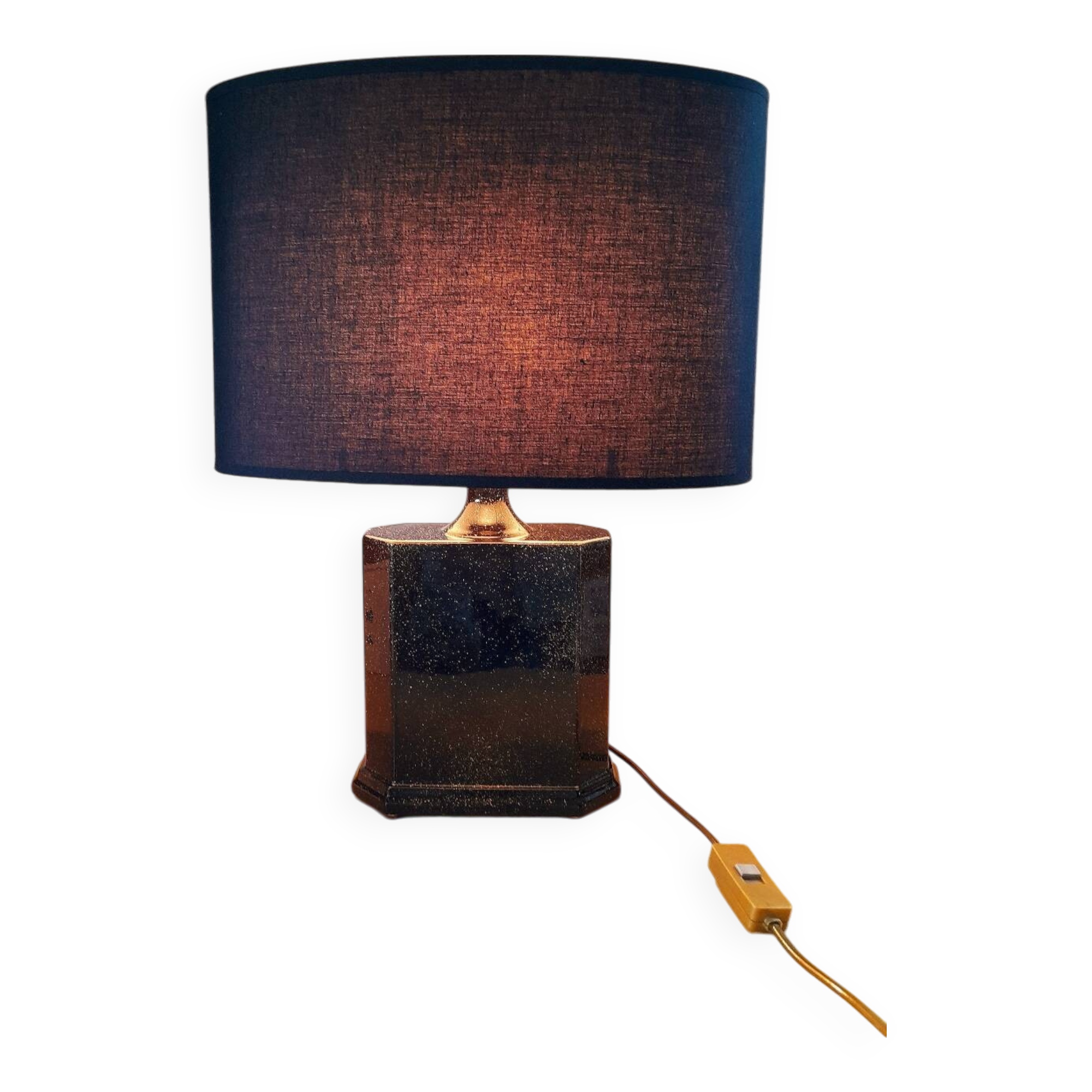 Lampe en céramique noir et or ,1980.