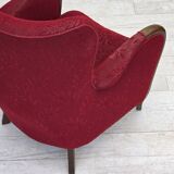 Fauteuil danois des années 1960, état d'origine, tissu en laine, pieds en bois de hêtre.