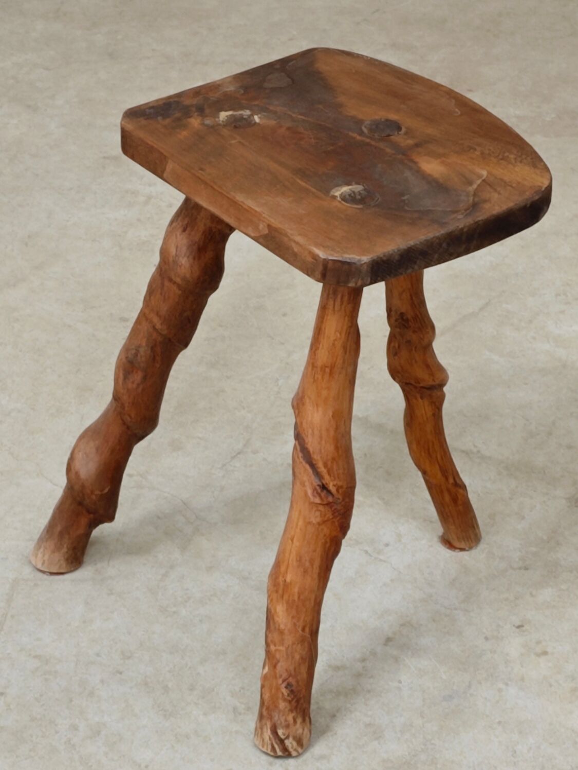Vintage brutalist wooden stool 1