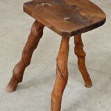 Vintage brutalist wooden stool 1