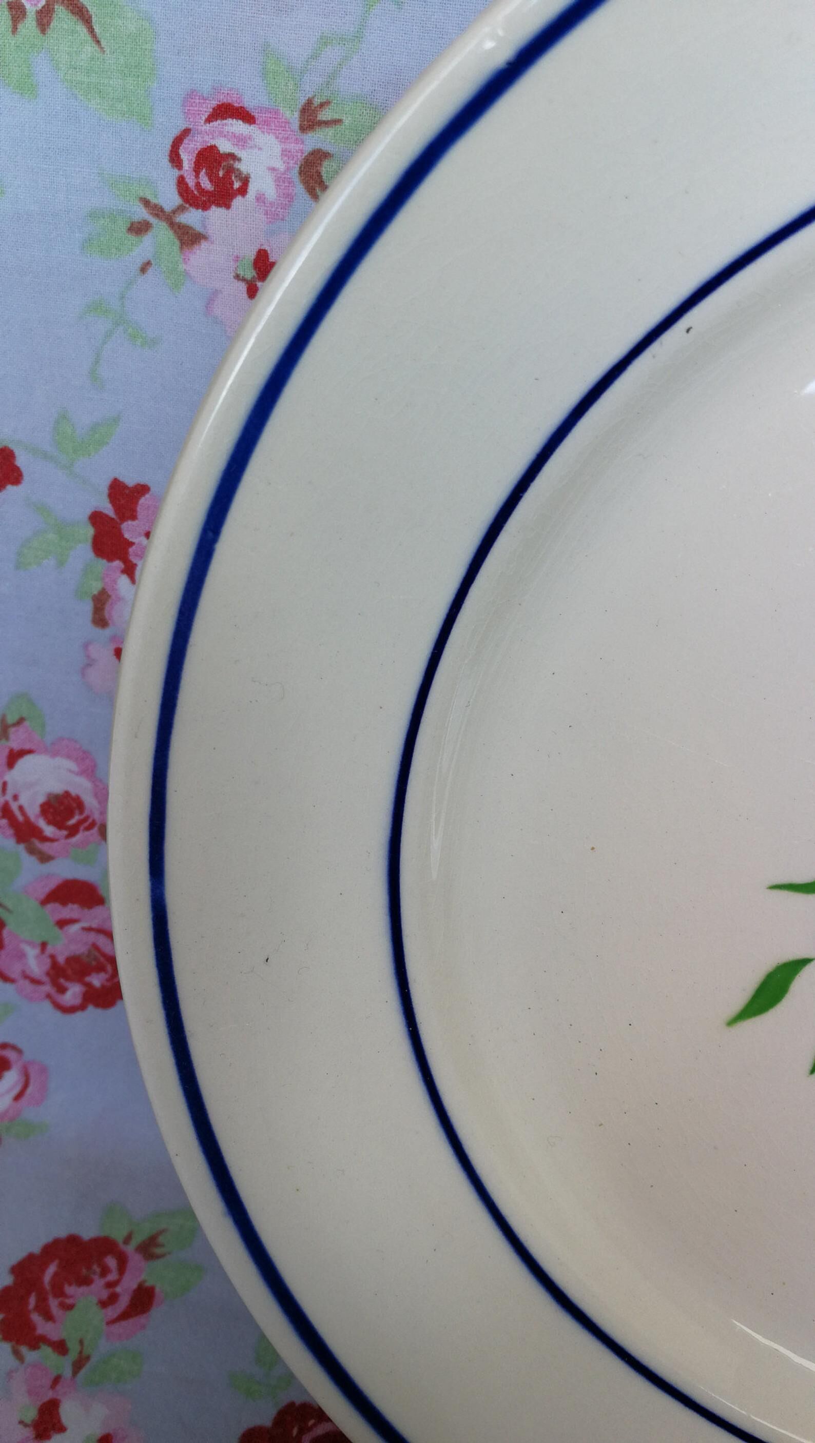 Large Dish Dish Old Badonviller, model Francine, Blue and Green Flowers in The Stencil