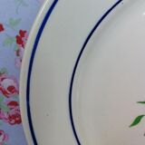 Plat ancien Badonviller modèle francine fleurs bleues et vertes au pochoir