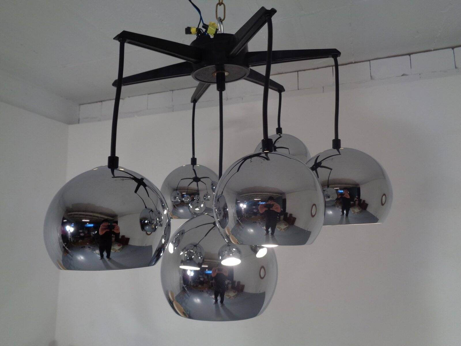 Space Age chrome-plated ceiling lamp, 1960s