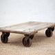 Vintage trolley coffee table, industrial wooden table on wheels, decor.