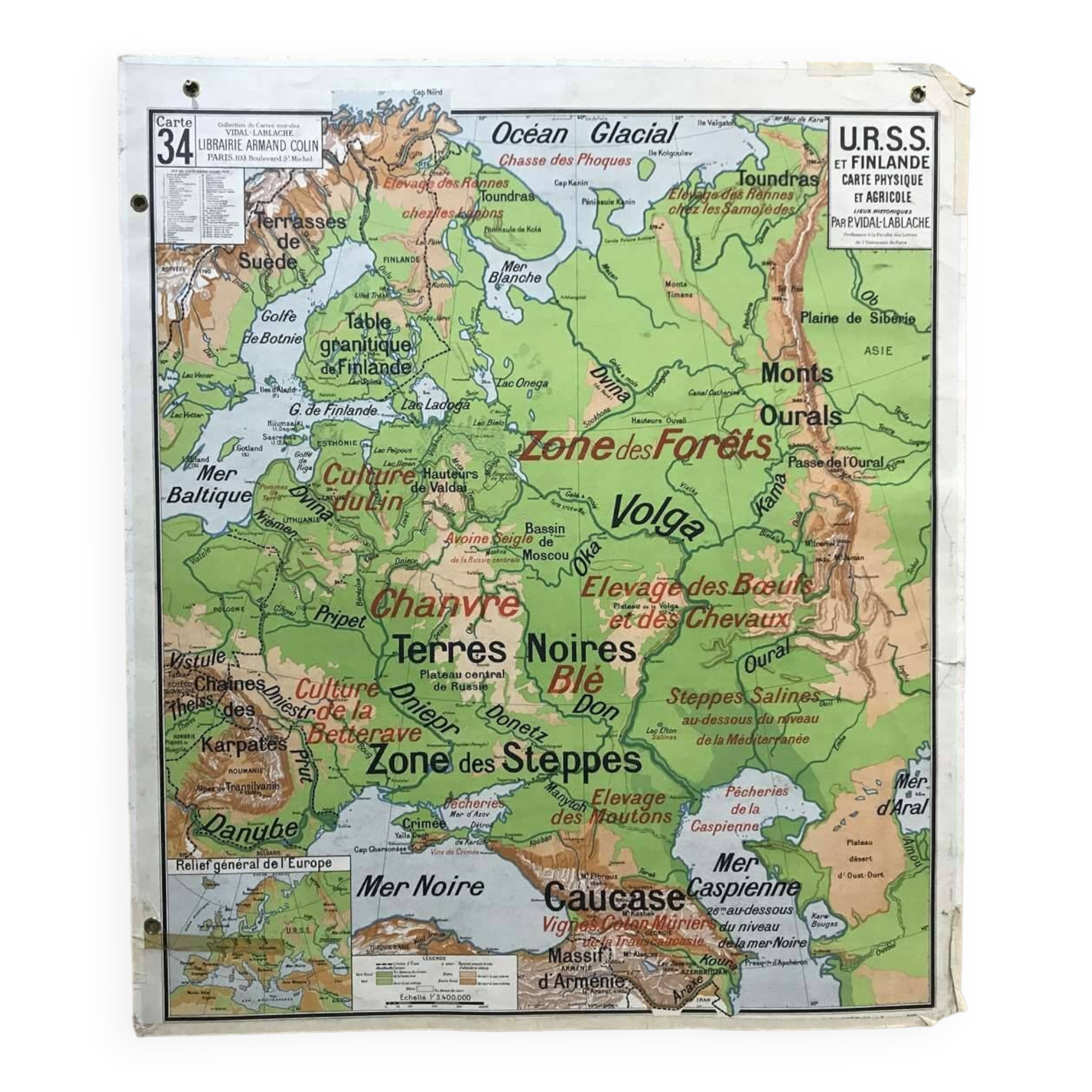 USSR and Finland, Map N°34 and 34bis by Vidal-Lablache, Librairie Armand Colin