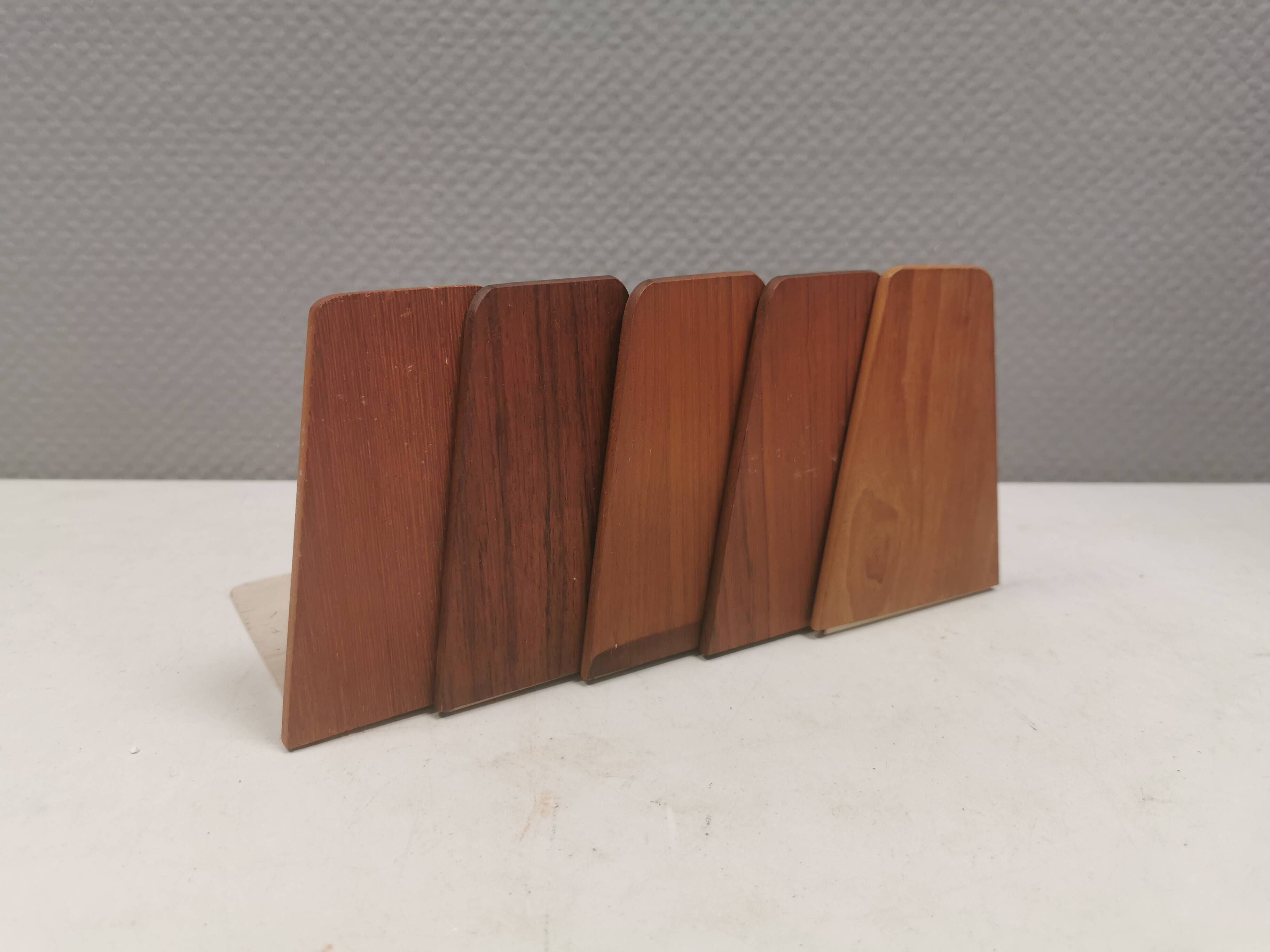 5 vintage bookends from the 1960s, teak with metal feet by Kai Kristiansen