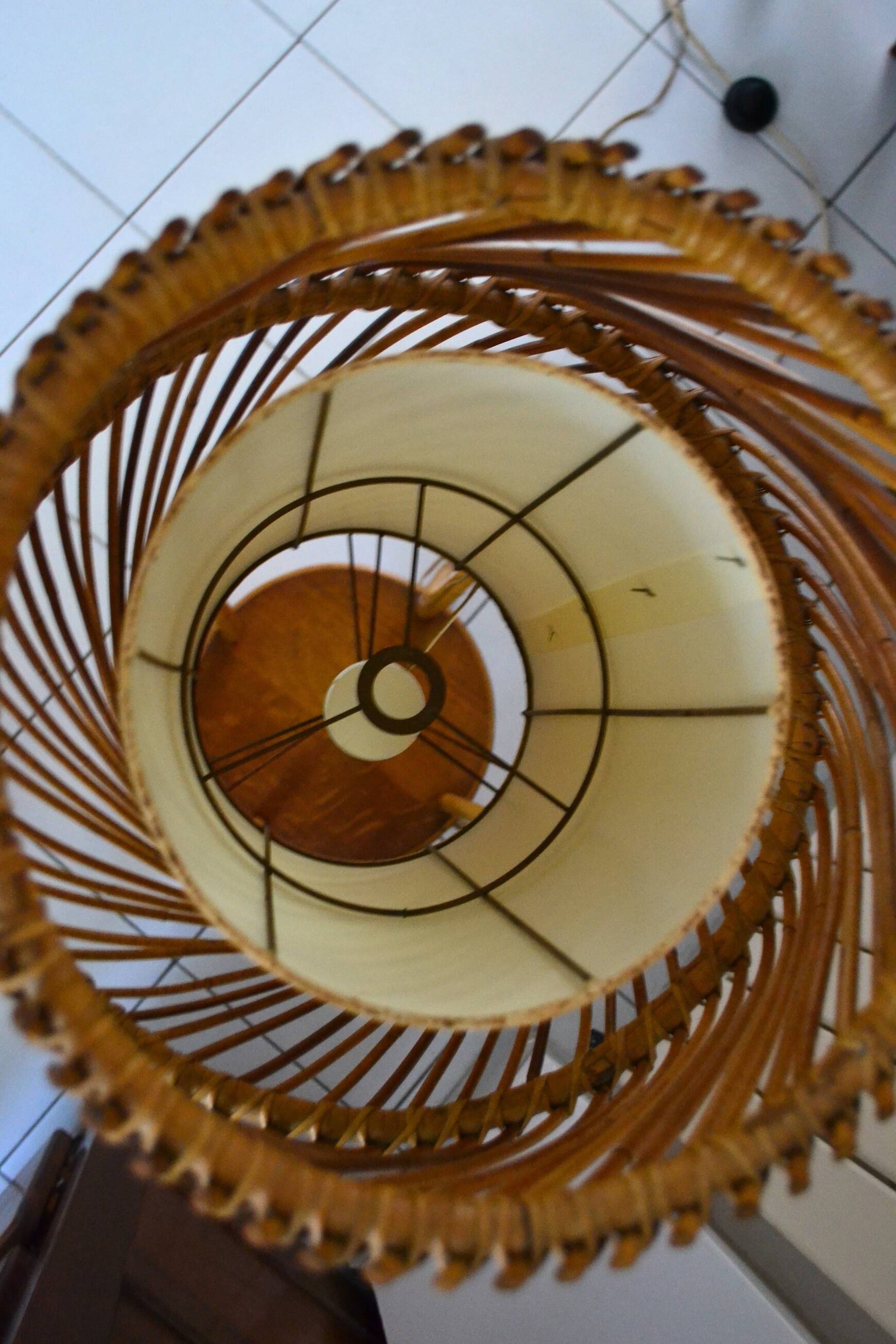 Bamboo rattan floor lamp from the 1960s in the Audoux Minet style.