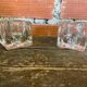 Pair of Modernist Cube Design Candle Holders Moulded Glass 1970s Vintage