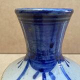 Glazed ceramic vase by Marcel Noverraz, signed, with vintage blue decoration.