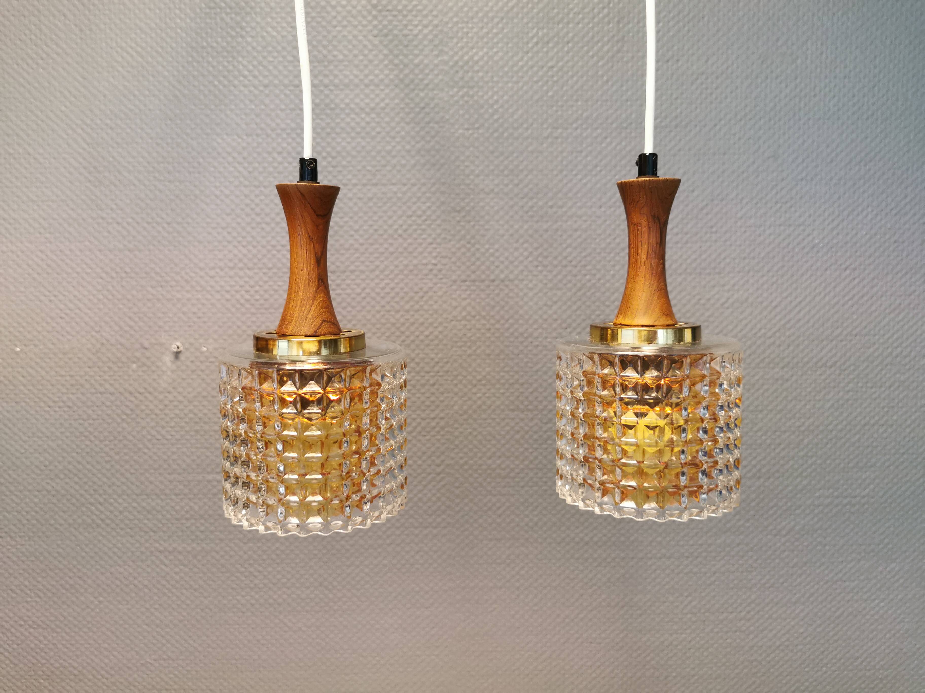 Hanging lamps from Swedish Orrefors 1970s in crystal glass
