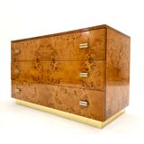 Chest of drawers in elm magnifying glass and brass 1970s